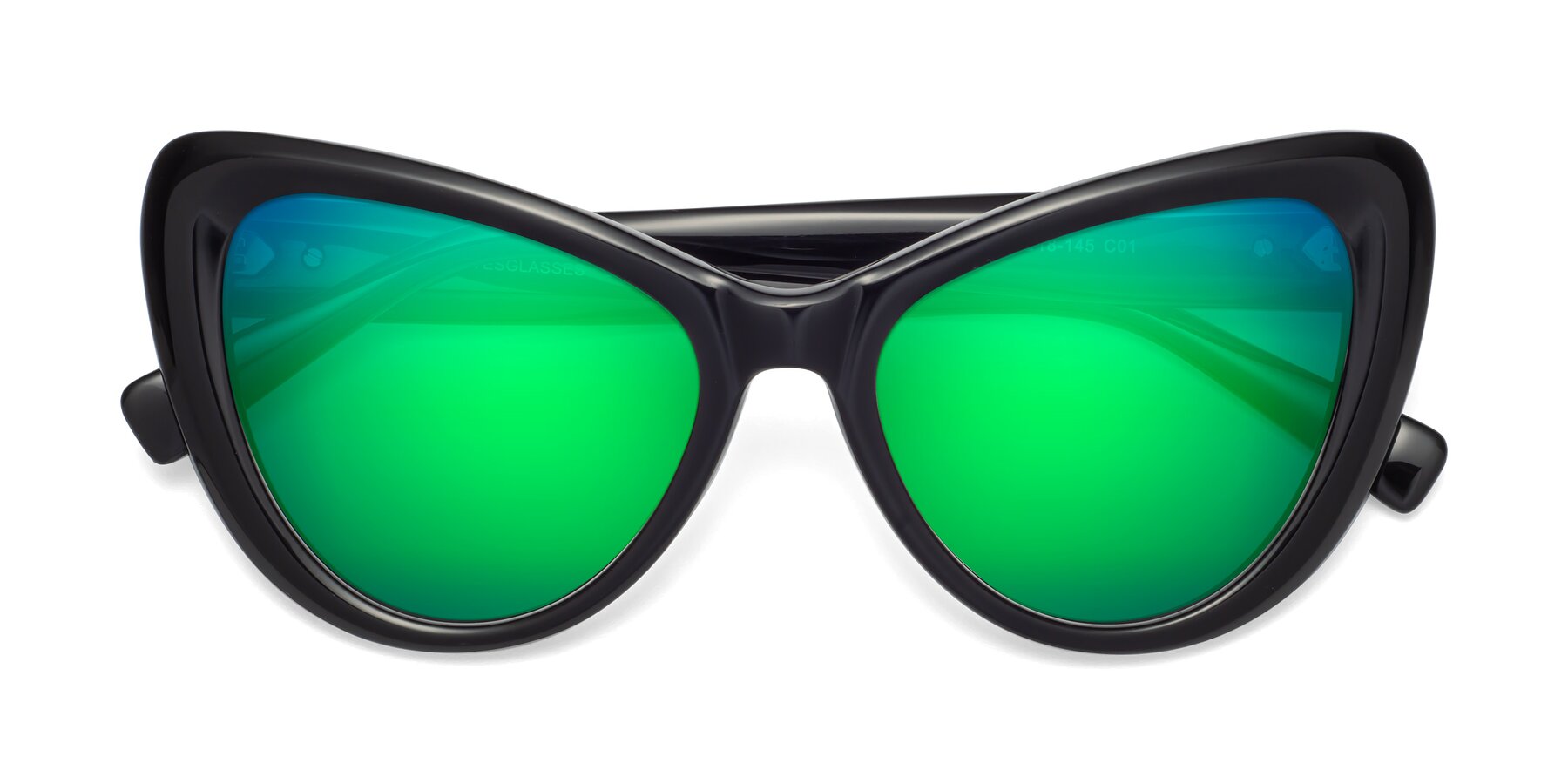 Folded Front of 1574 in Black with Green Mirrored Lenses