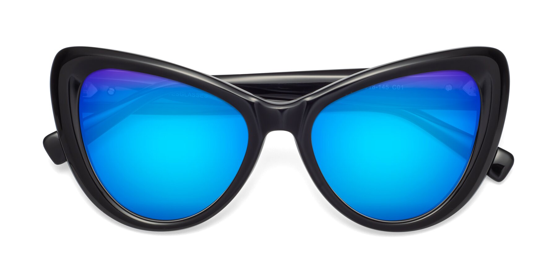 Folded Front of 1574 in Black with Blue Mirrored Lenses