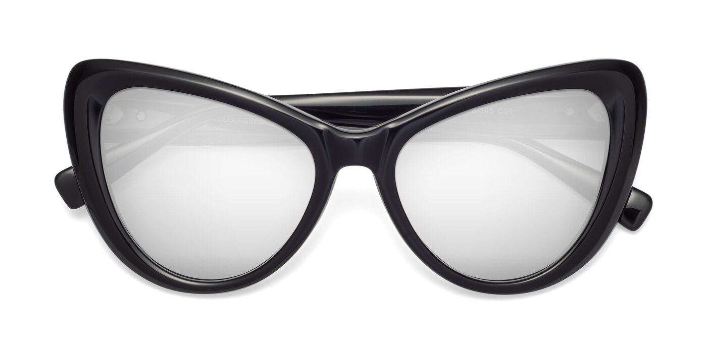 1574 - Black Flash Mirrored Sunglasses