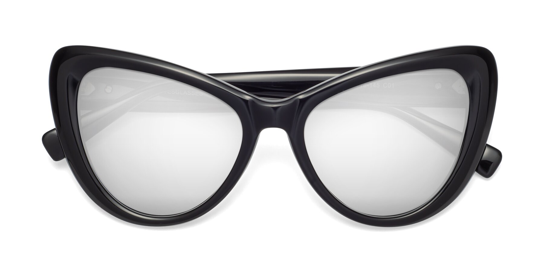 Folded Front of 1574 in Black with Silver Mirrored Lenses