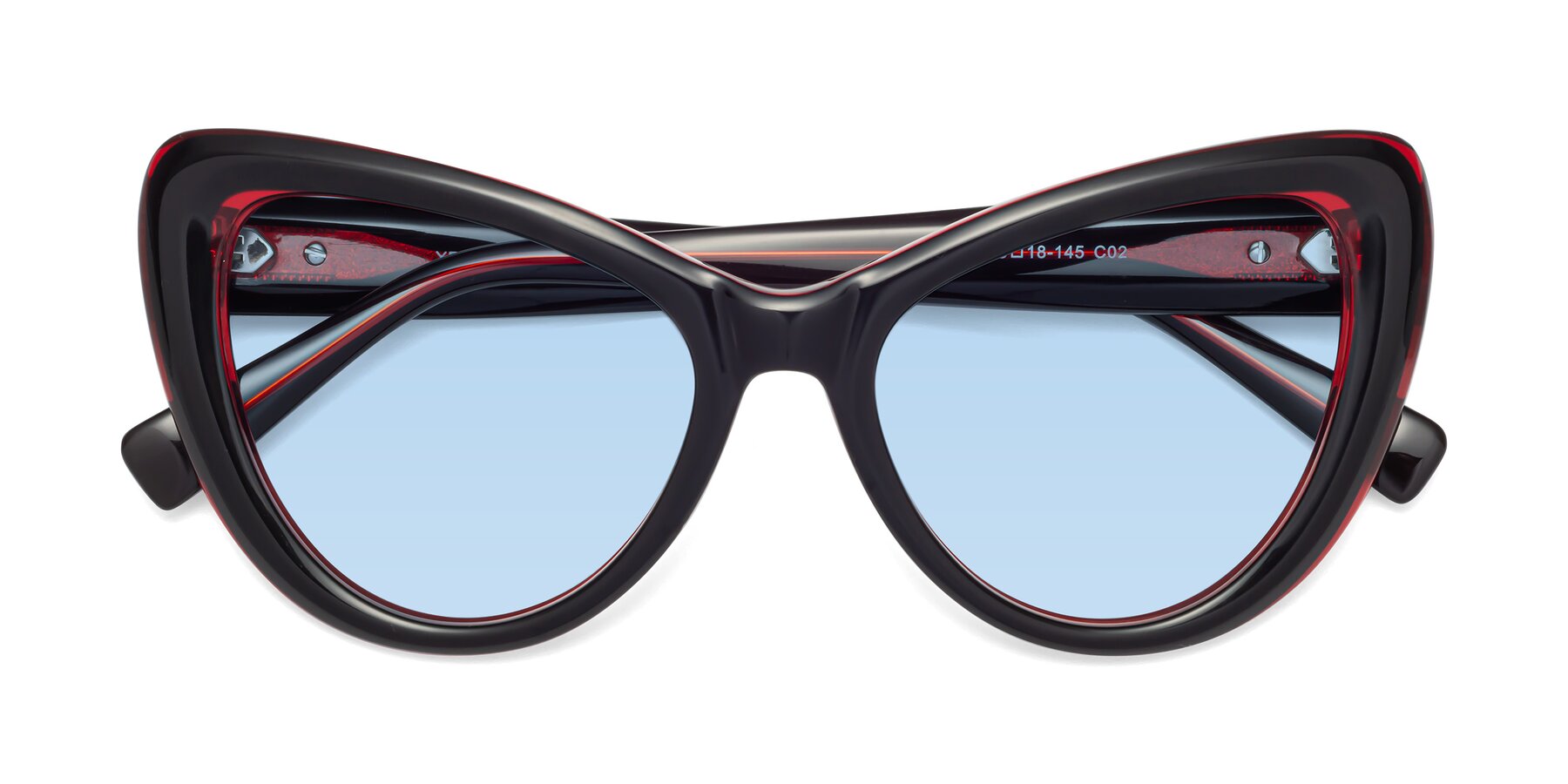Folded Front of 1574 in Black-Wine with Light Blue Tinted Lenses