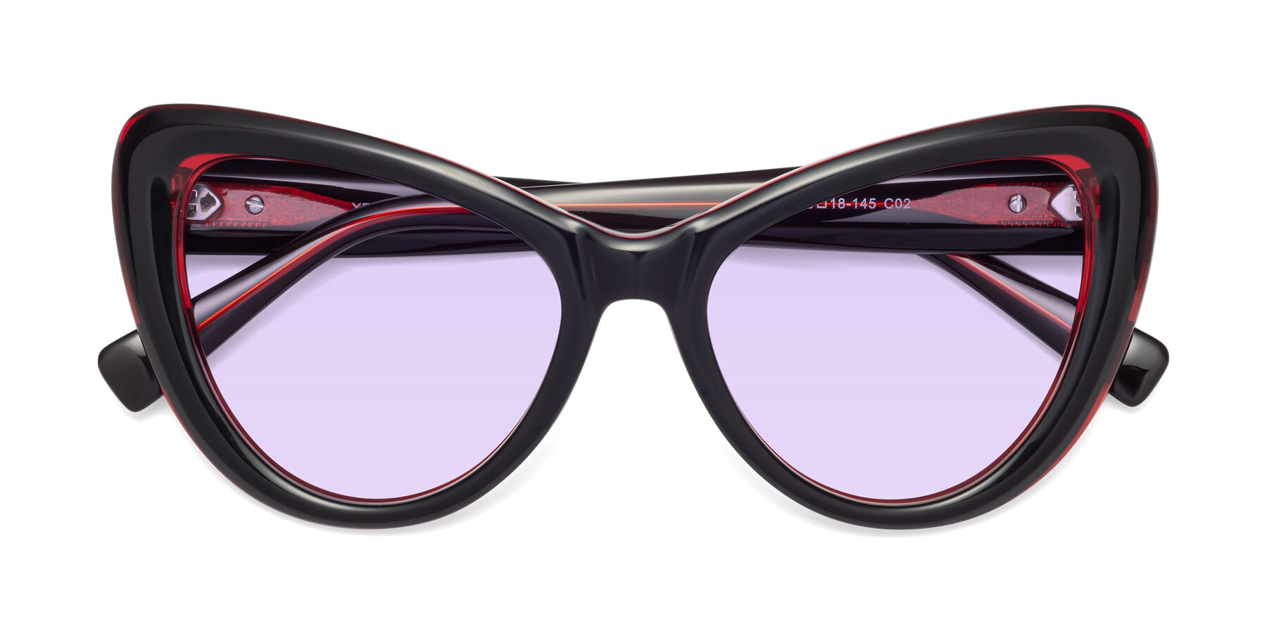 Folded Front of 1574 in Black-Wine with Light Purple Tinted Lenses
