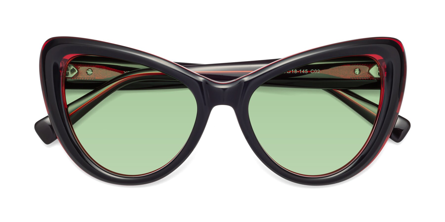 Folded Front of 1574 in Black-Wine with Medium Green Tinted Lenses