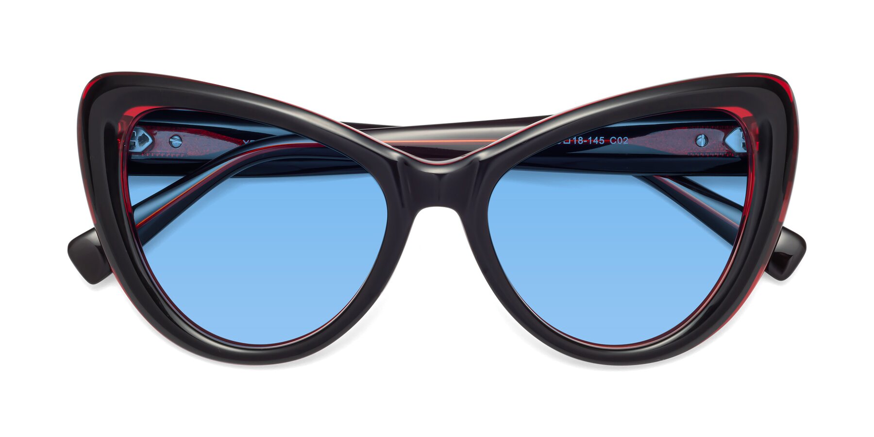 Folded Front of 1574 in Black-Wine with Medium Blue Tinted Lenses