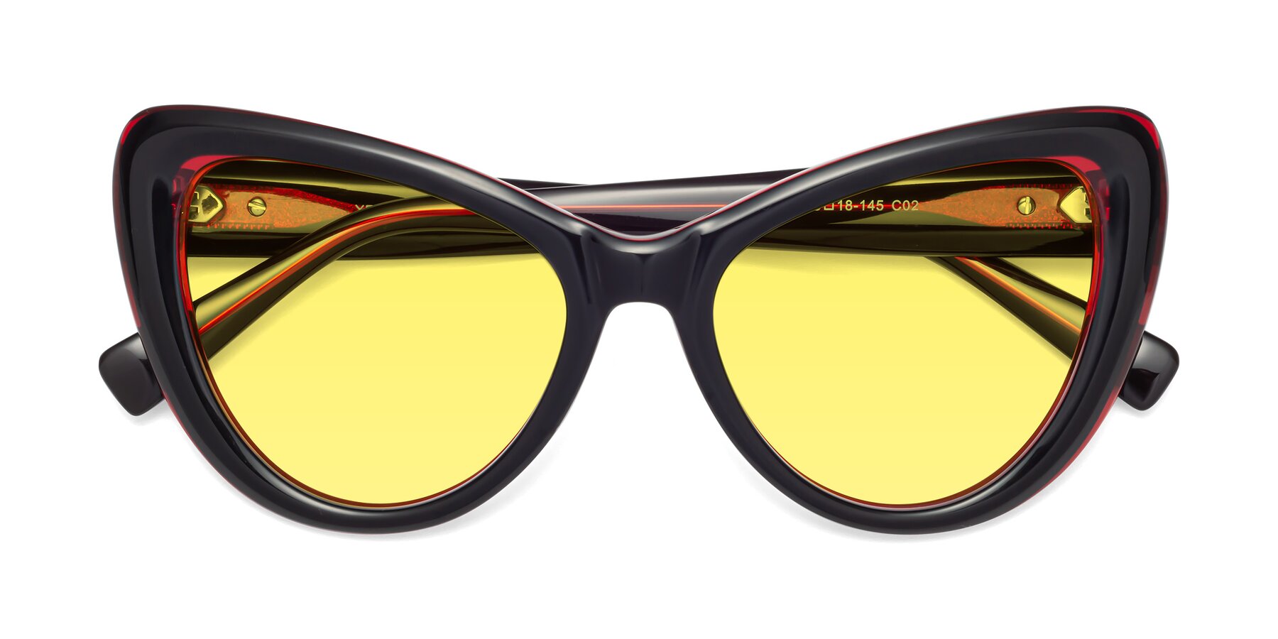 Folded Front of 1574 in Black-Wine with Medium Yellow Tinted Lenses