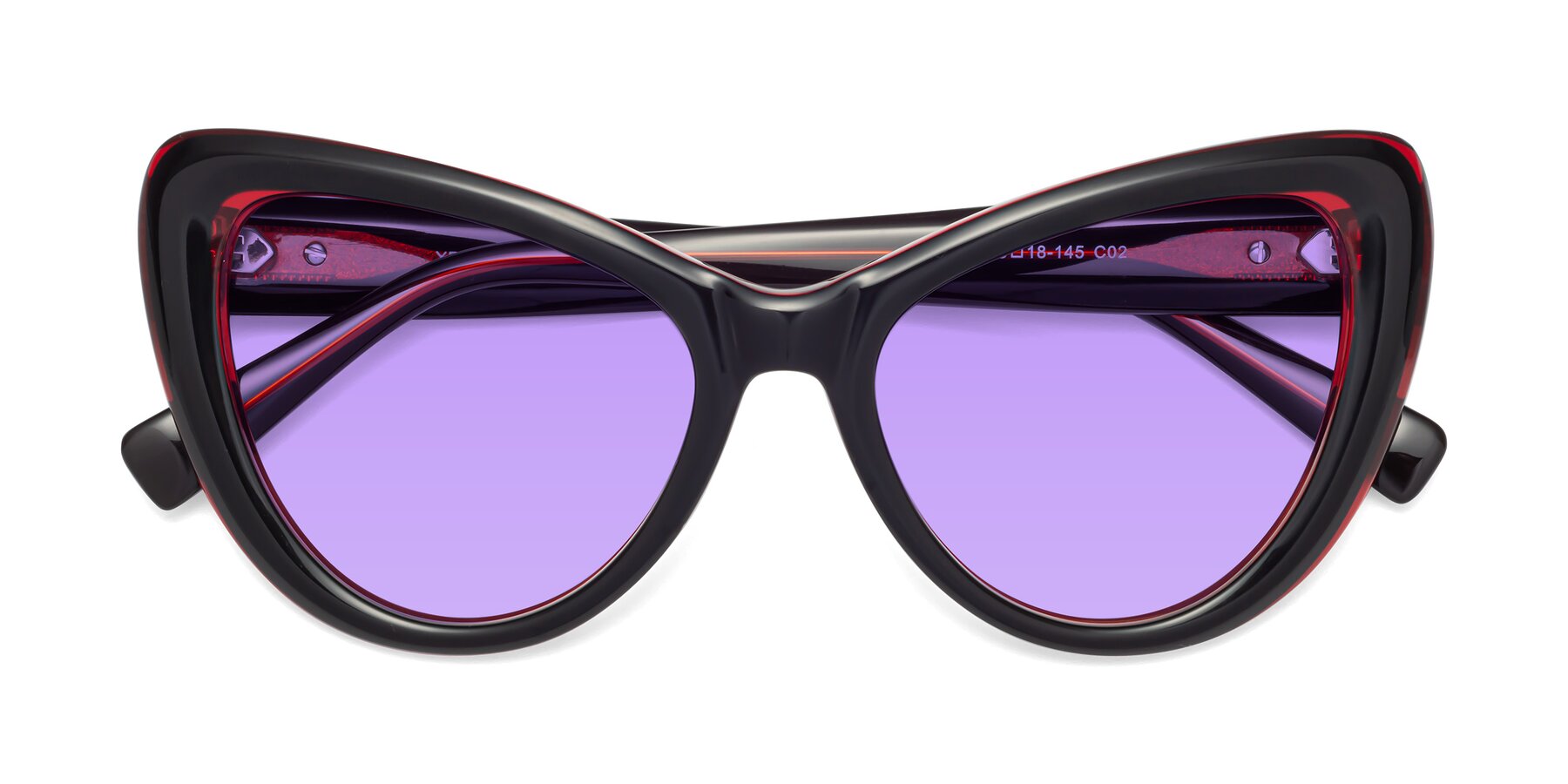 Folded Front of 1574 in Black-Wine with Medium Purple Tinted Lenses