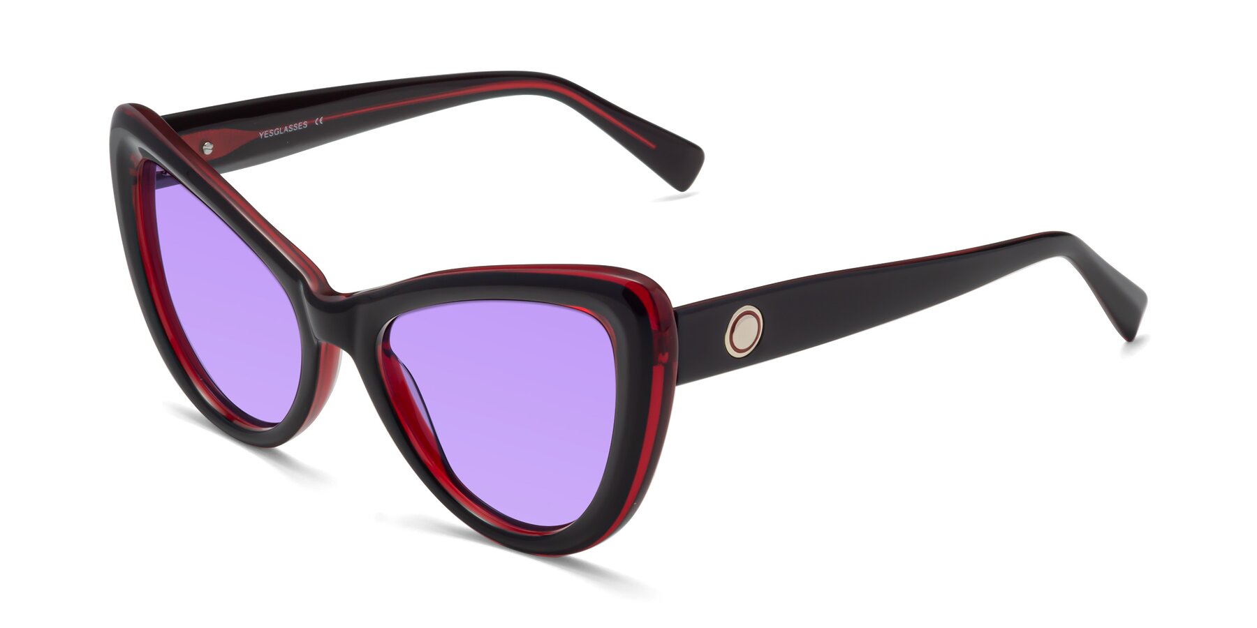 Angle of 1574 in Black-Wine with Medium Purple Tinted Lenses