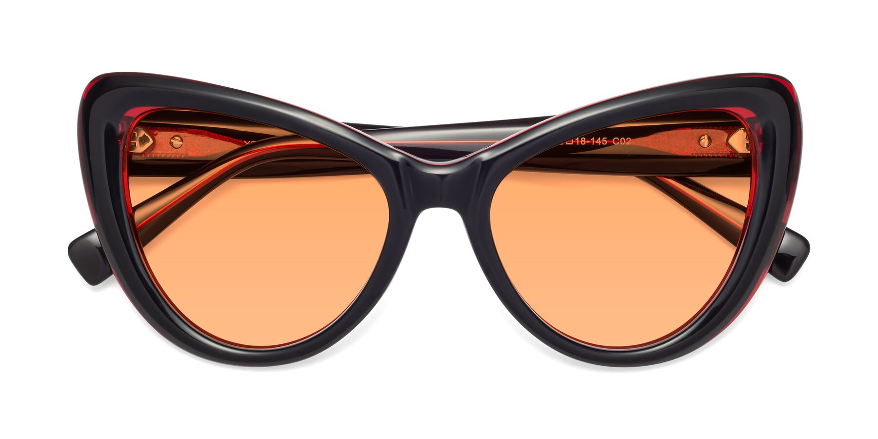 Folded Front of 1574 in Black-Wine with Medium Orange Tinted Lenses