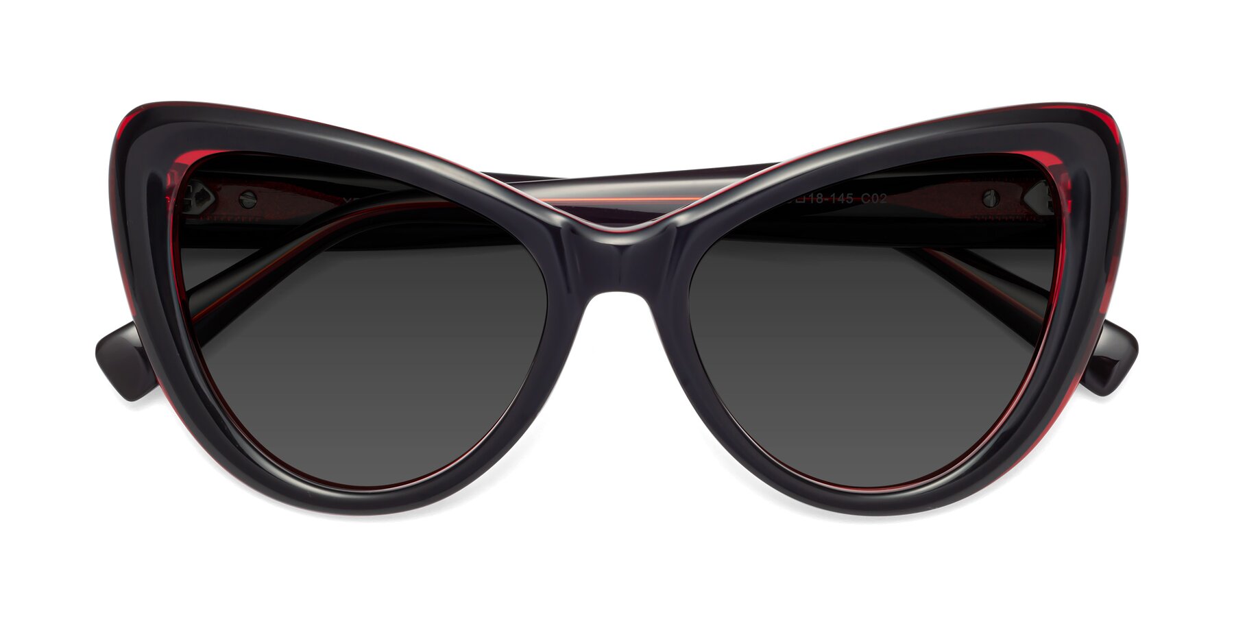 Folded Front of 1574 in Black-Wine with Gray Tinted Lenses
