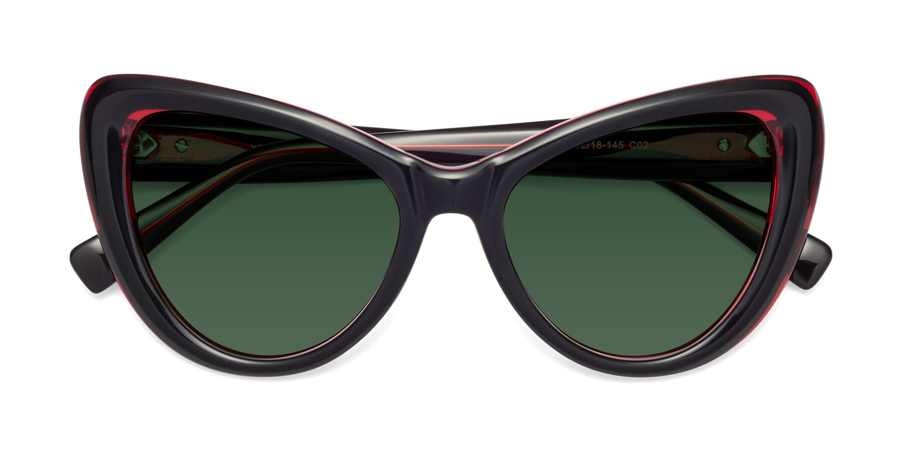 Folded Front of 1574 in Black-Wine with Green Tinted Lenses