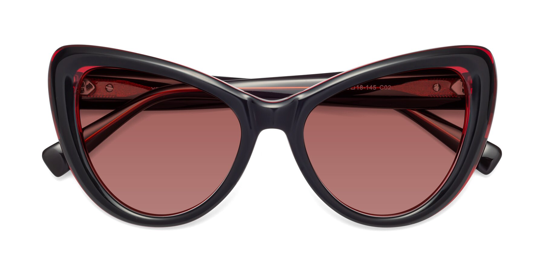 Folded Front of 1574 in Black-Wine with Garnet Tinted Lenses