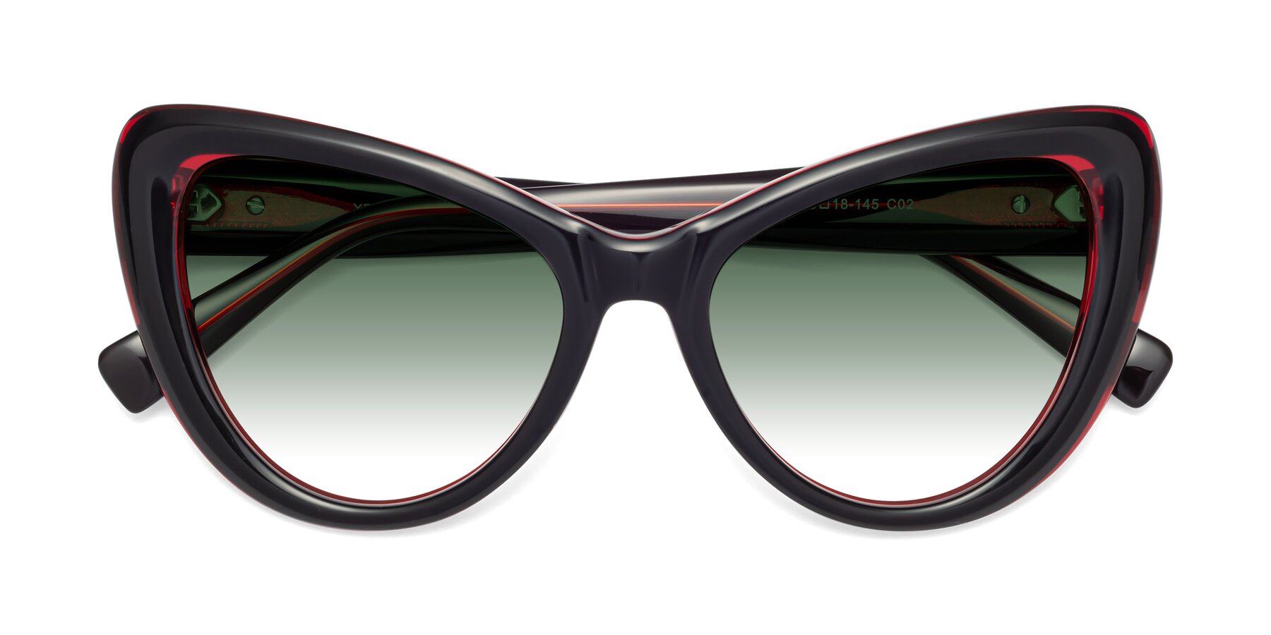 Folded Front of 1574 in Black-Wine with Green Gradient Lenses
