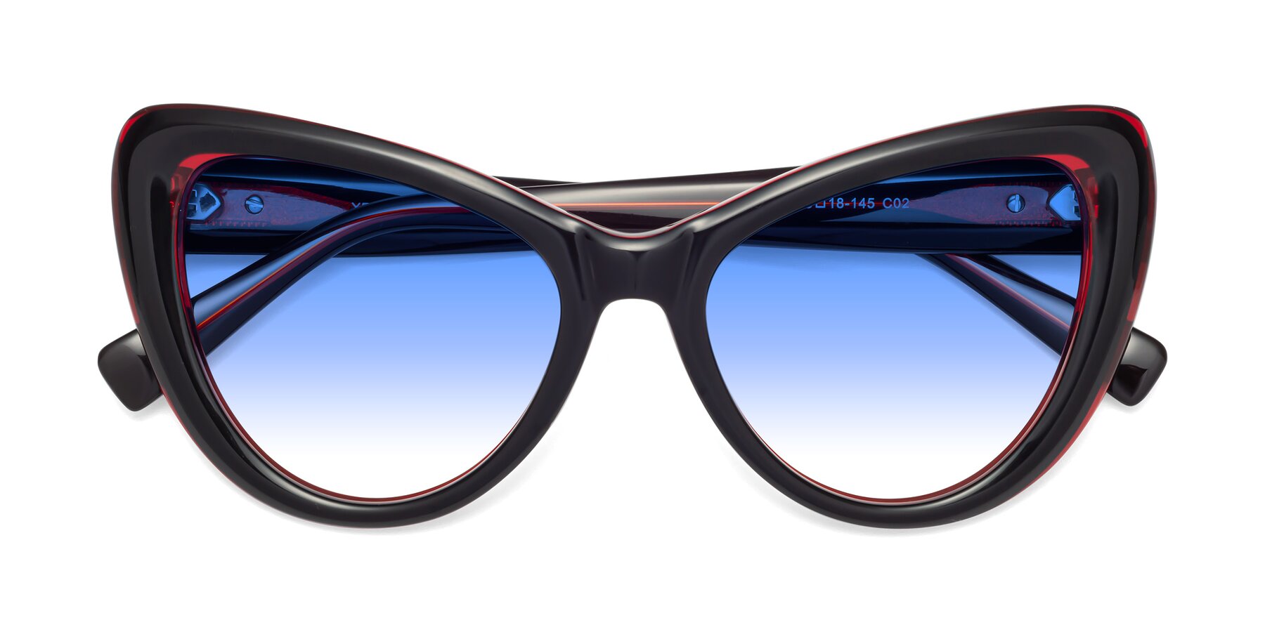 Folded Front of 1574 in Black-Wine with Blue Gradient Lenses