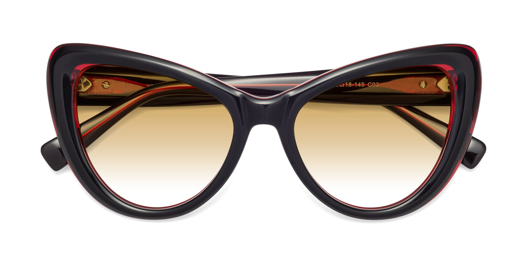 Folded Front of 1574 in Black-Wine with Champagne Gradient Lenses