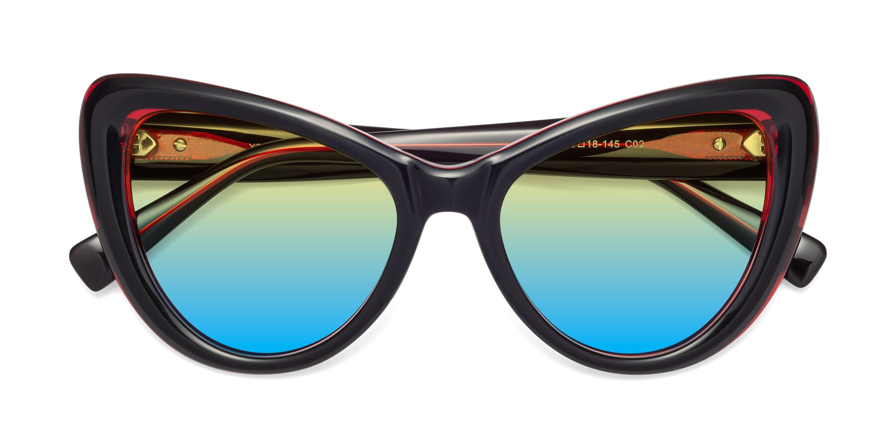 Folded Front of 1574 in Black-Wine with Yellow / Blue Gradient Lenses