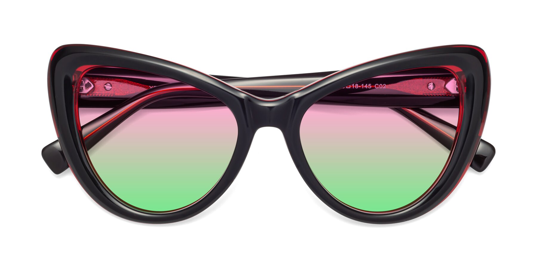 Folded Front of 1574 in Black-Wine with Pink / Green Gradient Lenses