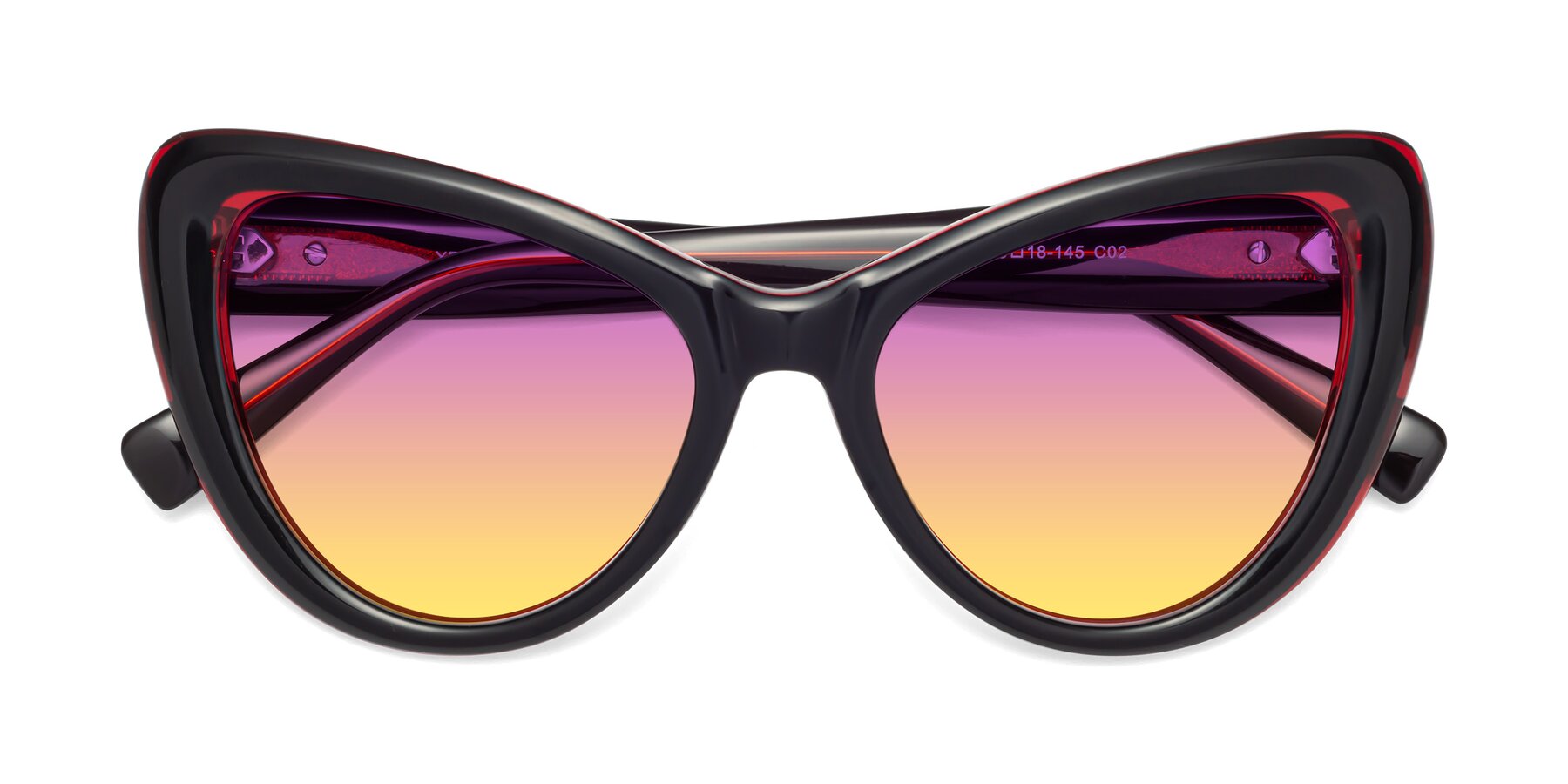 Folded Front of 1574 in Black-Wine with Purple / Yellow Gradient Lenses