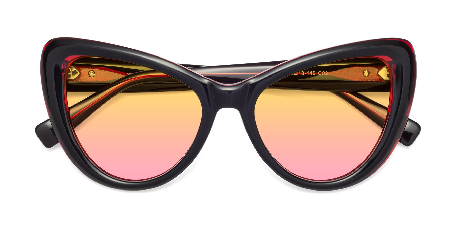 Folded Front of 1574 in Black-Wine with Yellow / Pink Gradient Lenses
