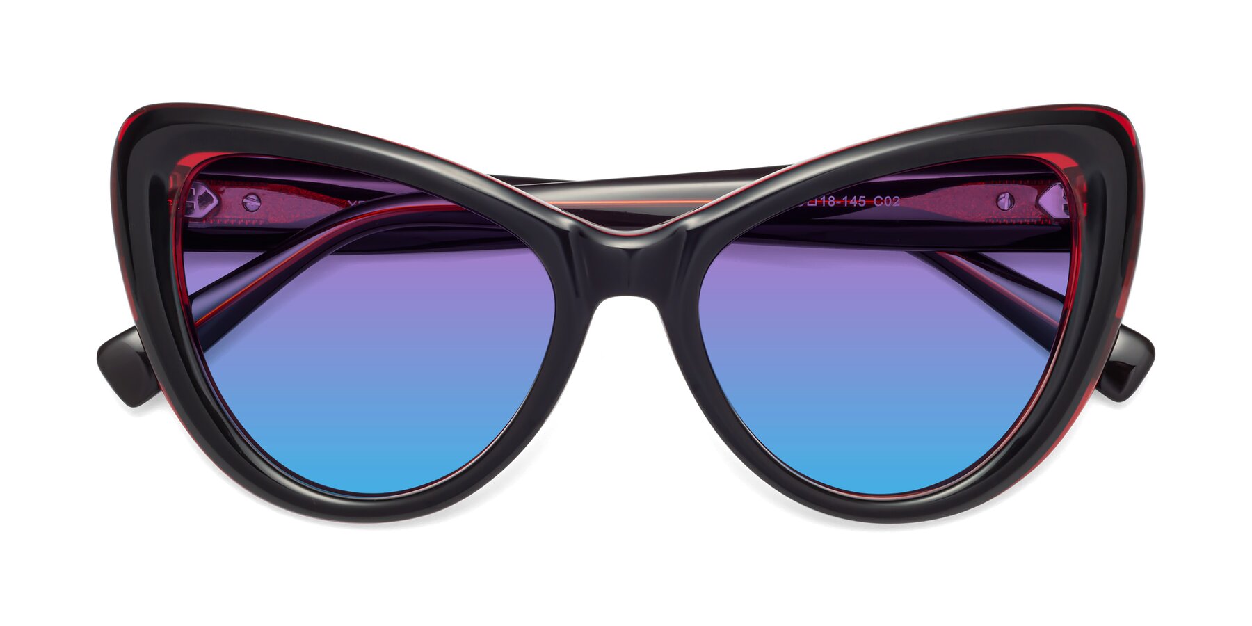 Folded Front of 1574 in Black-Wine with Purple / Blue Gradient Lenses