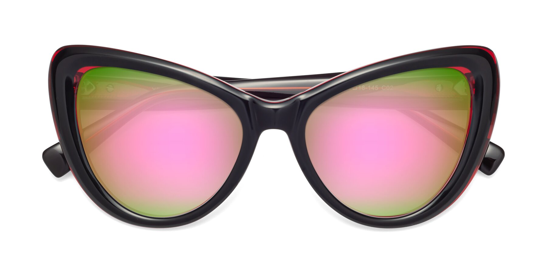 Folded Front of 1574 in Black-Wine with Pink Mirrored Lenses