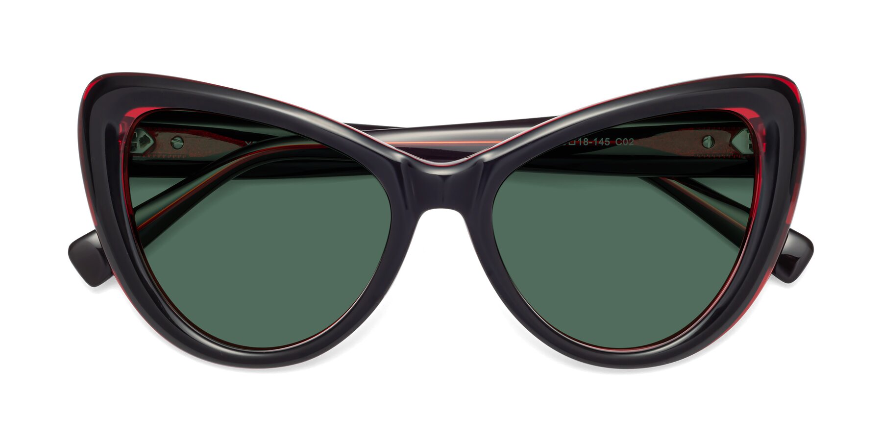 Folded Front of 1574 in Black-Wine with Green Polarized Lenses
