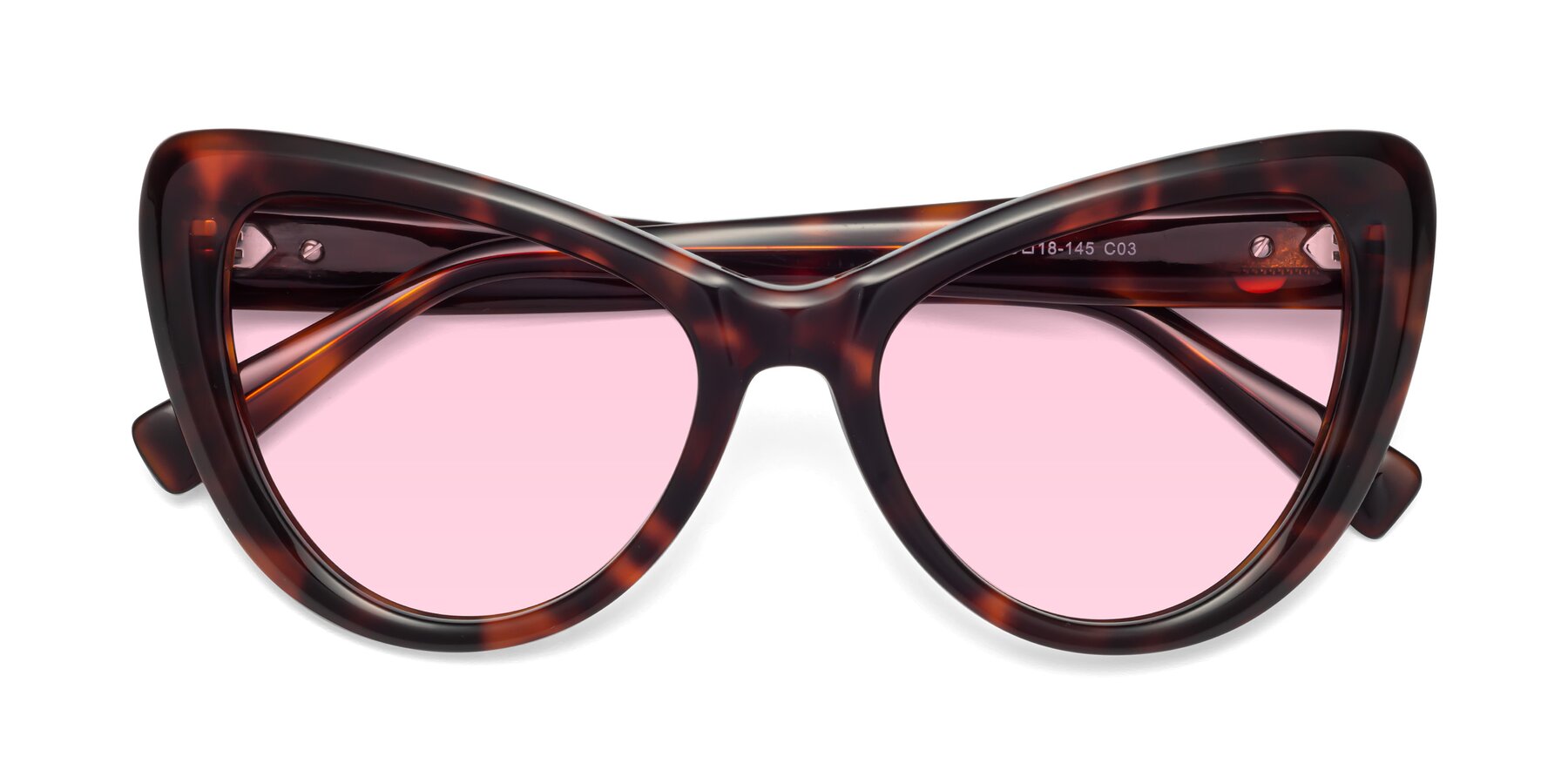 Folded Front of 1574 in Tortoise with Light Pink Tinted Lenses