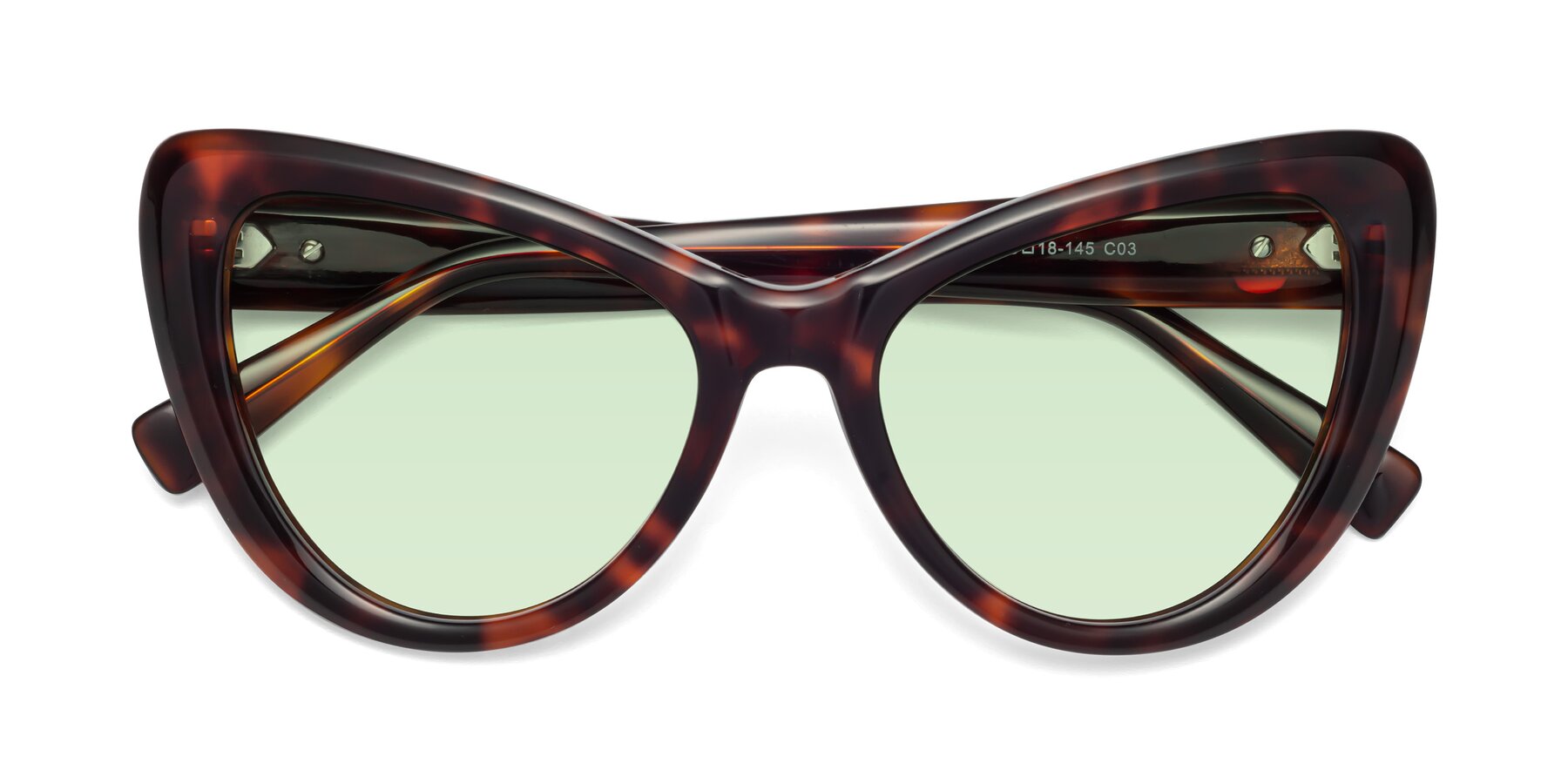 Folded Front of 1574 in Tortoise with Light Green Tinted Lenses