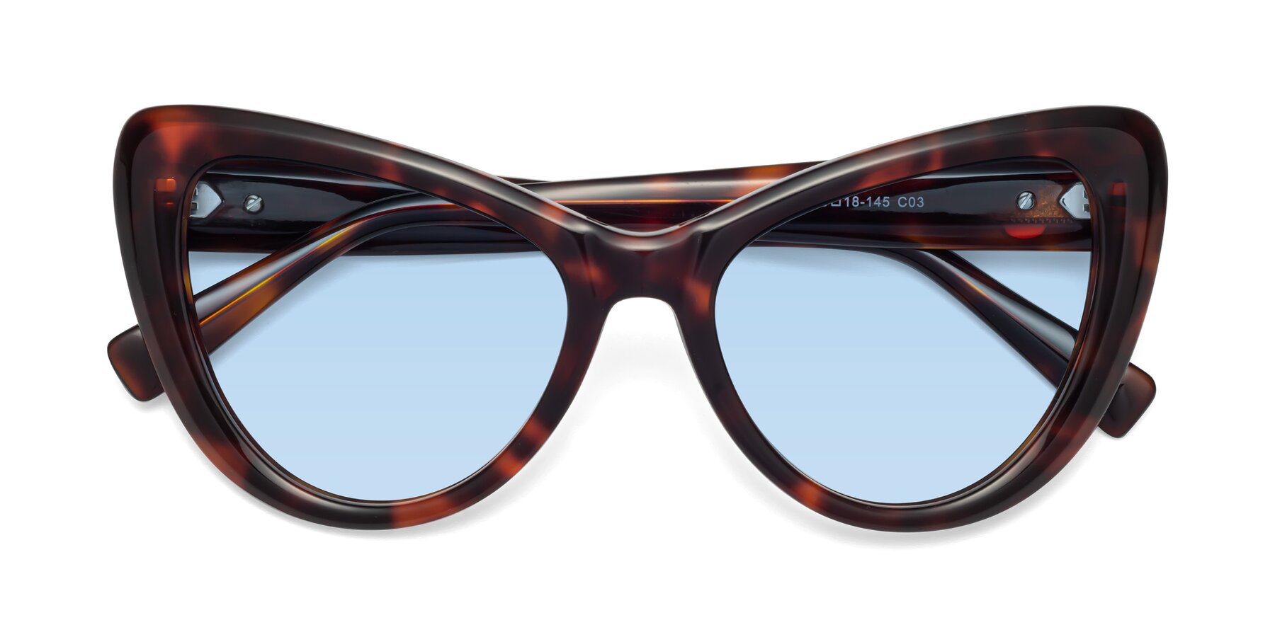 Folded Front of 1574 in Tortoise with Light Blue Tinted Lenses