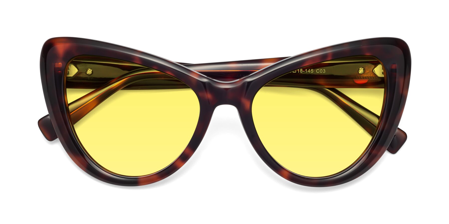 Folded Front of 1574 in Tortoise with Medium Yellow Tinted Lenses