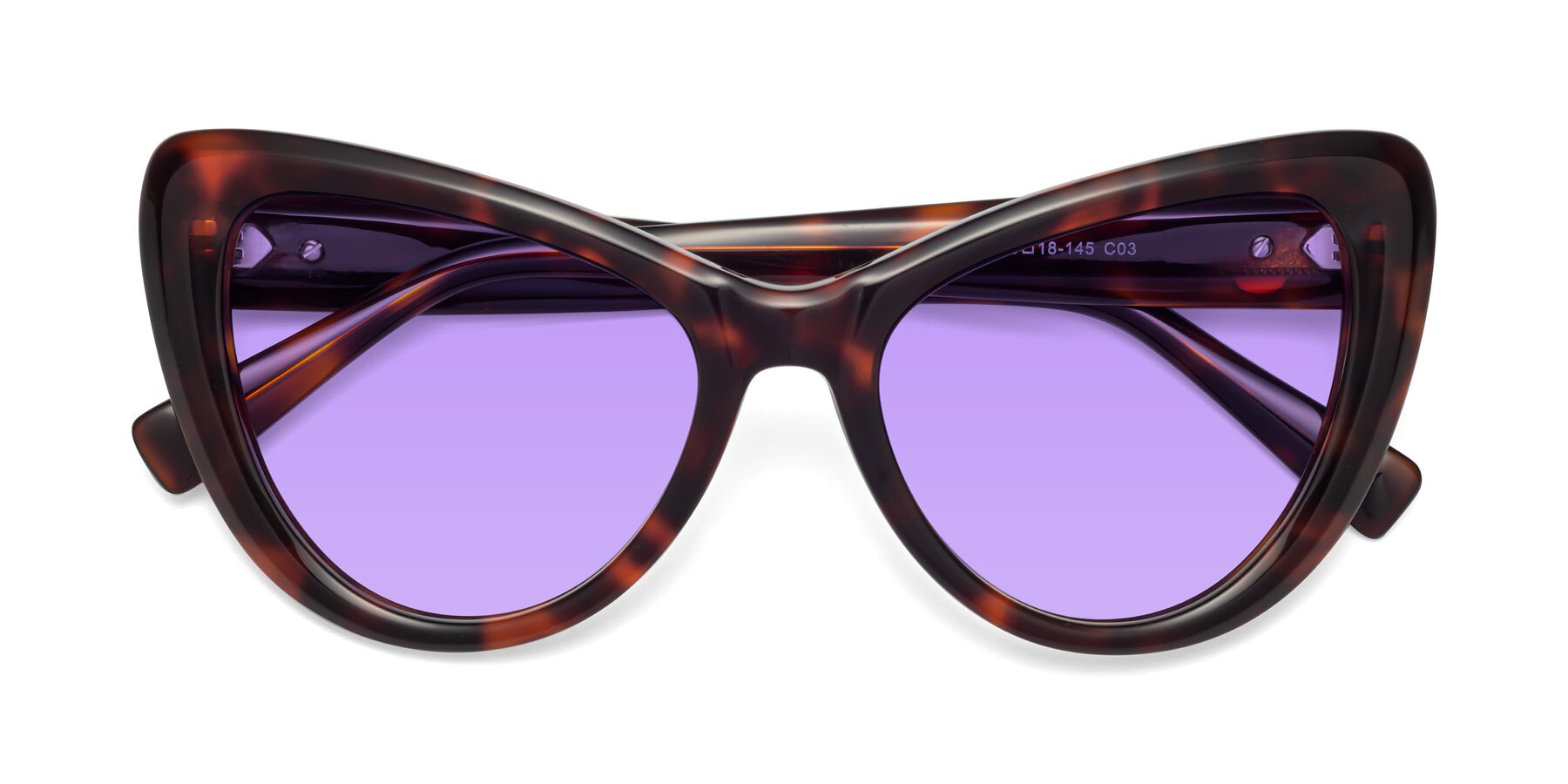 Folded Front of 1574 in Tortoise with Medium Purple Tinted Lenses