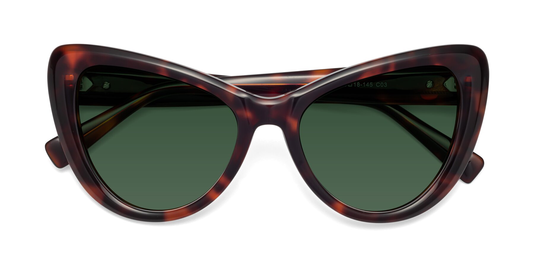 Folded Front of 1574 in Tortoise with Green Tinted Lenses