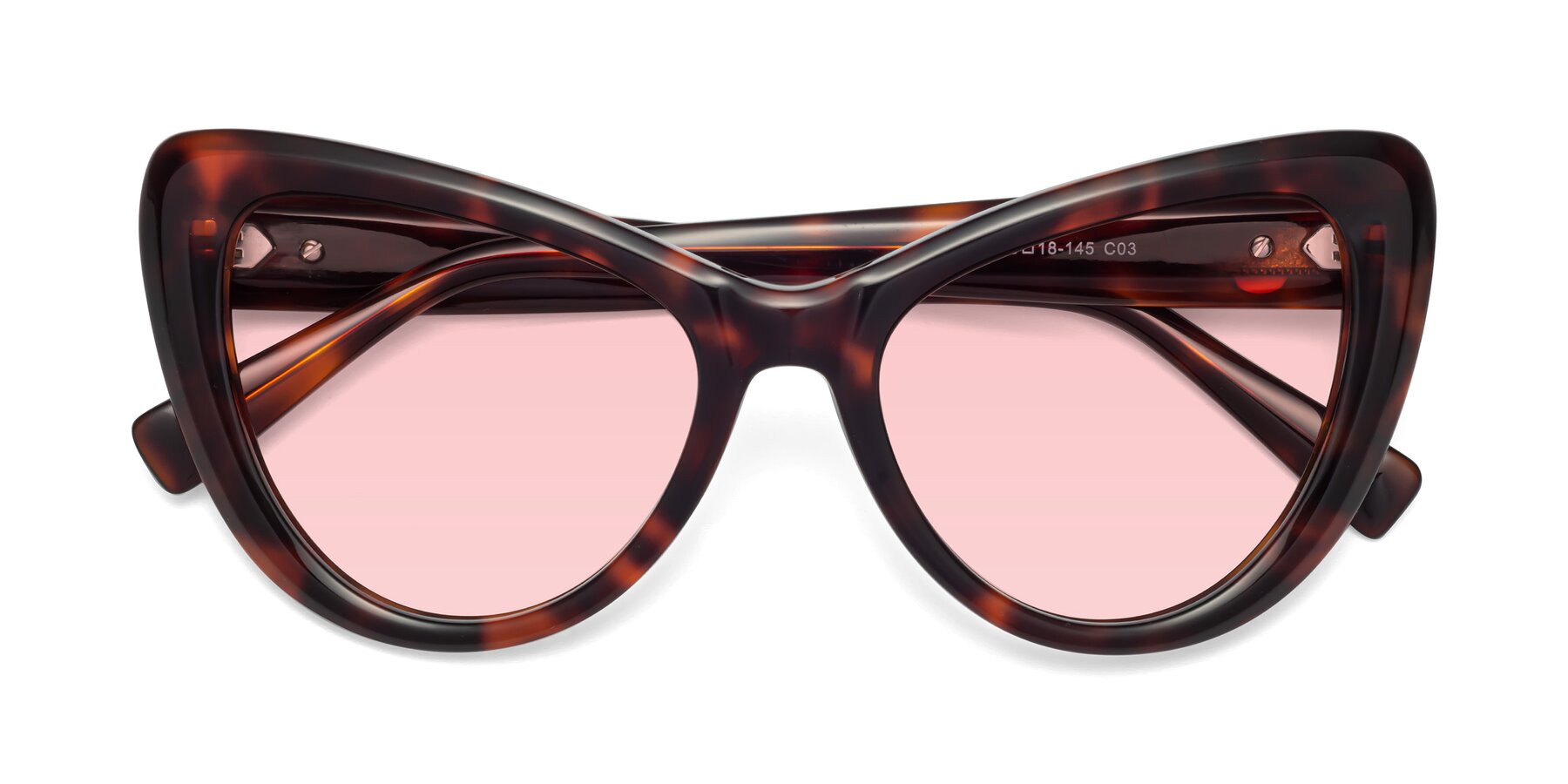 Folded Front of 1574 in Tortoise with Light Garnet Tinted Lenses