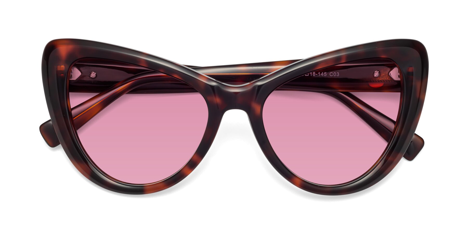 Folded Front of 1574 in Tortoise with Medium Wine Tinted Lenses