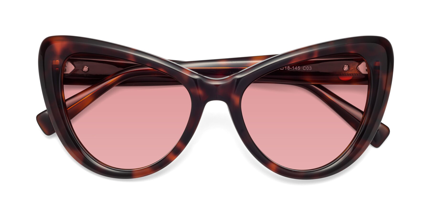 Folded Front of 1574 in Tortoise with Medium Garnet Tinted Lenses