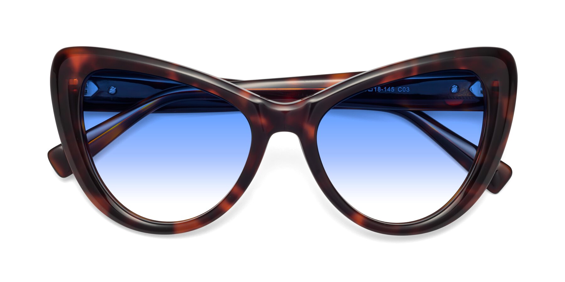 Folded Front of 1574 in Tortoise with Blue Gradient Lenses
