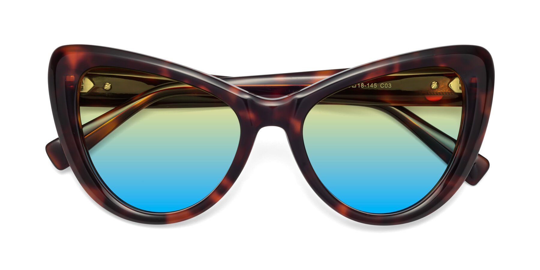 Folded Front of 1574 in Tortoise with Yellow / Blue Gradient Lenses