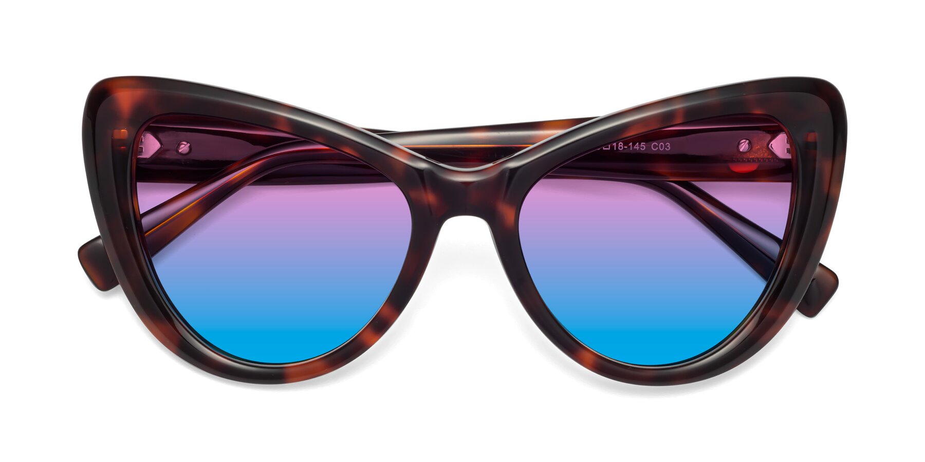 Folded Front of 1574 in Tortoise with Pink / Blue Gradient Lenses