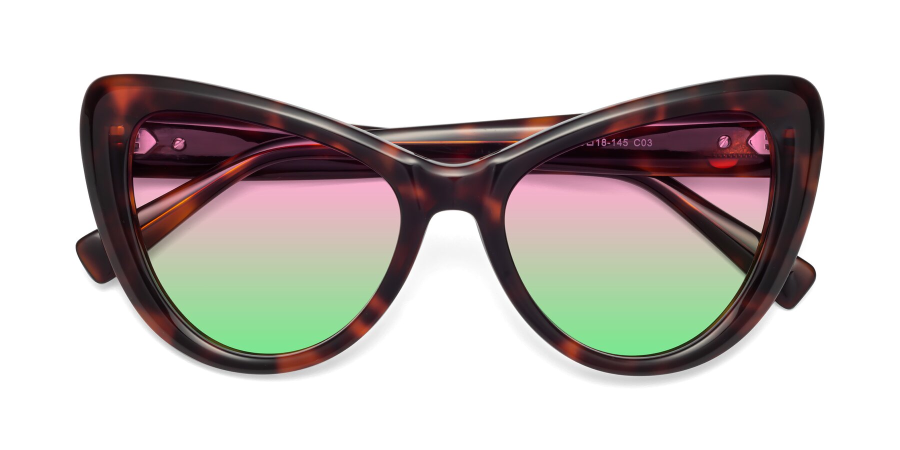 Folded Front of 1574 in Tortoise with Pink / Green Gradient Lenses