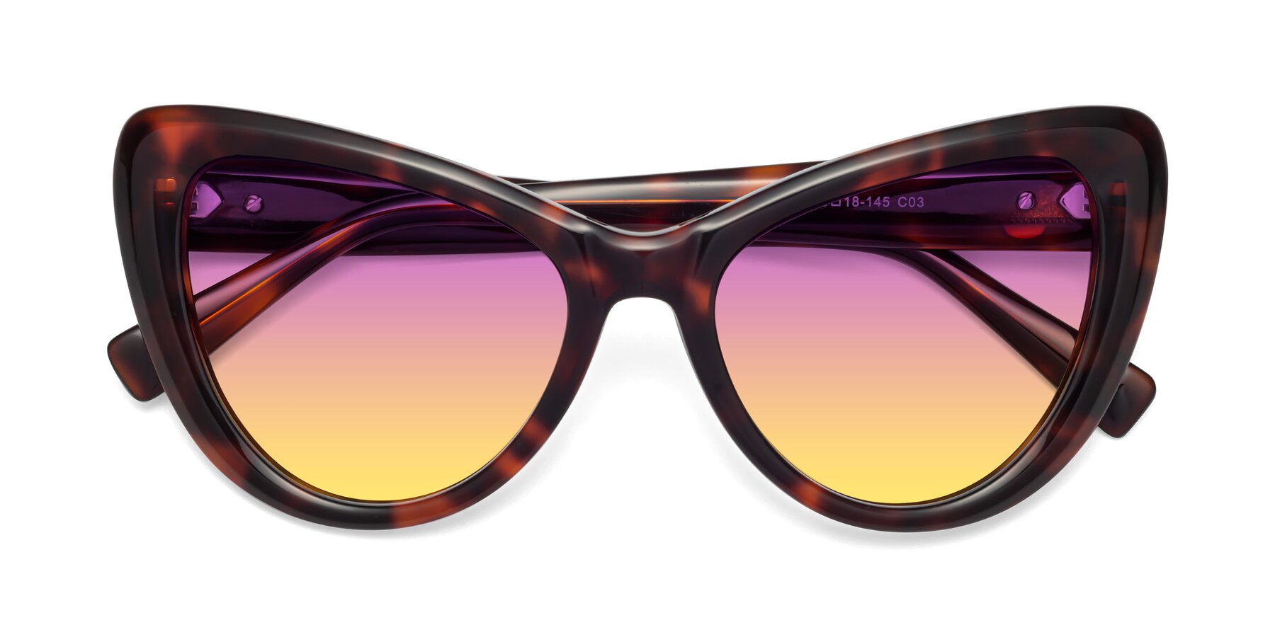 Folded Front of 1574 in Tortoise with Purple / Yellow Gradient Lenses