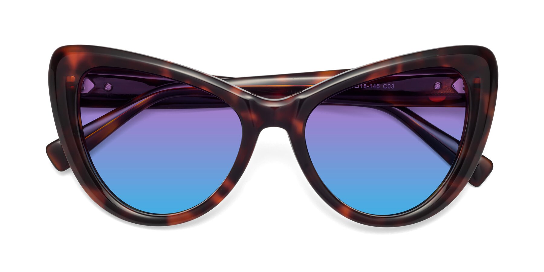 Folded Front of 1574 in Tortoise with Purple / Blue Gradient Lenses