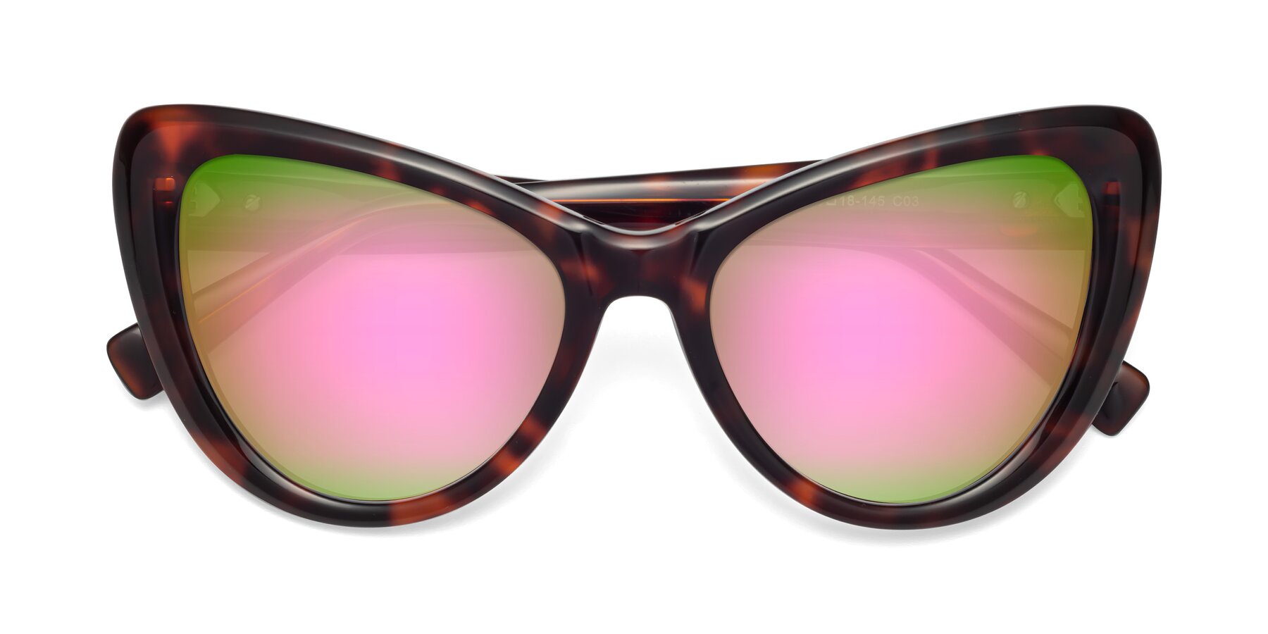 Folded Front of 1574 in Tortoise with Pink Mirrored Lenses