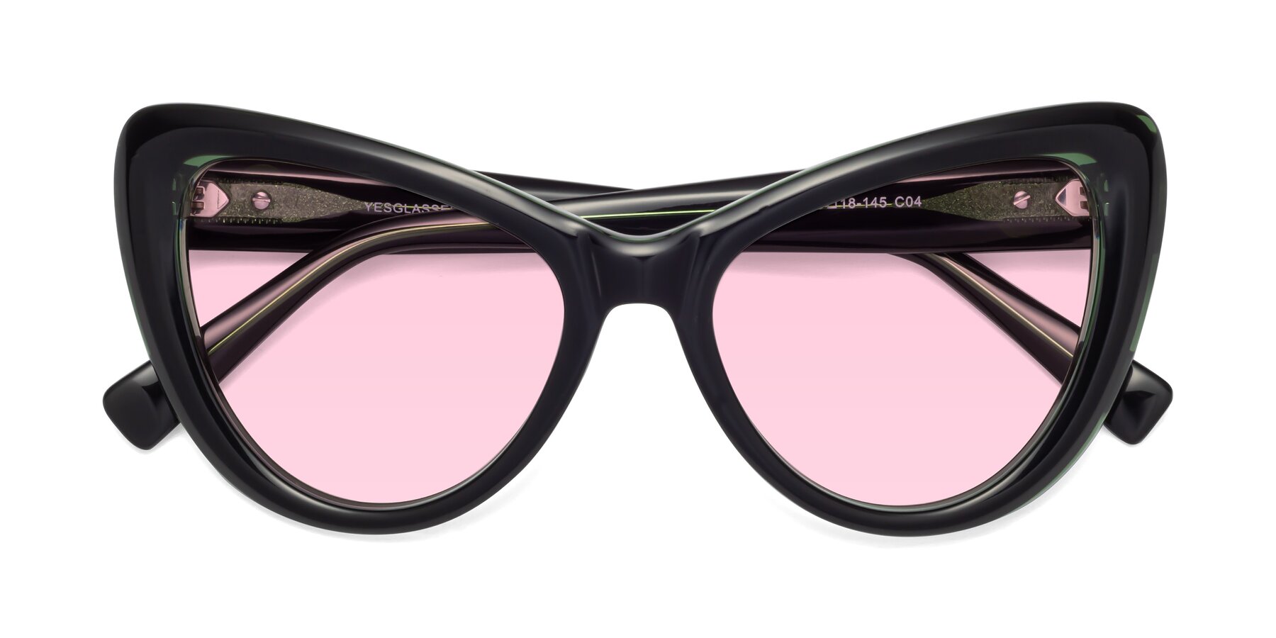 Folded Front of 1574 in Black-Green with Light Pink Tinted Lenses