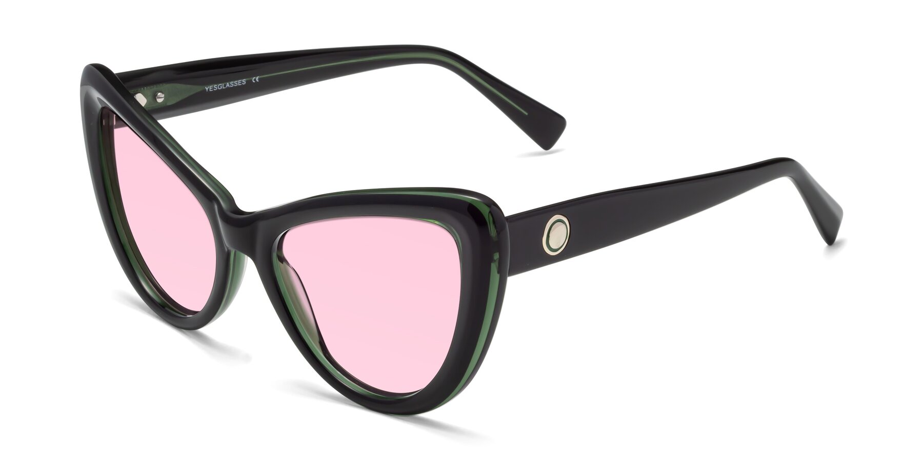 Angle of 1574 in Black-Green with Light Pink Tinted Lenses