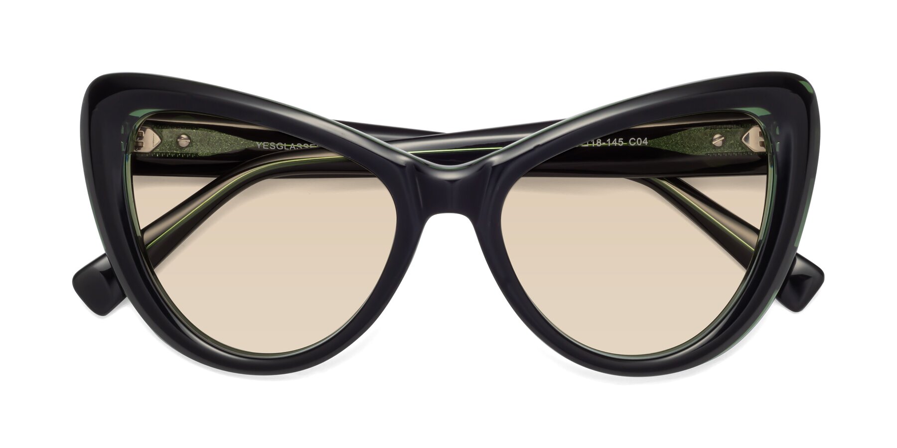 Folded Front of 1574 in Black-Green with Light Brown Tinted Lenses