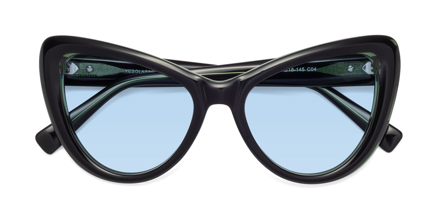 Folded Front of 1574 in Black-Green with Light Blue Tinted Lenses