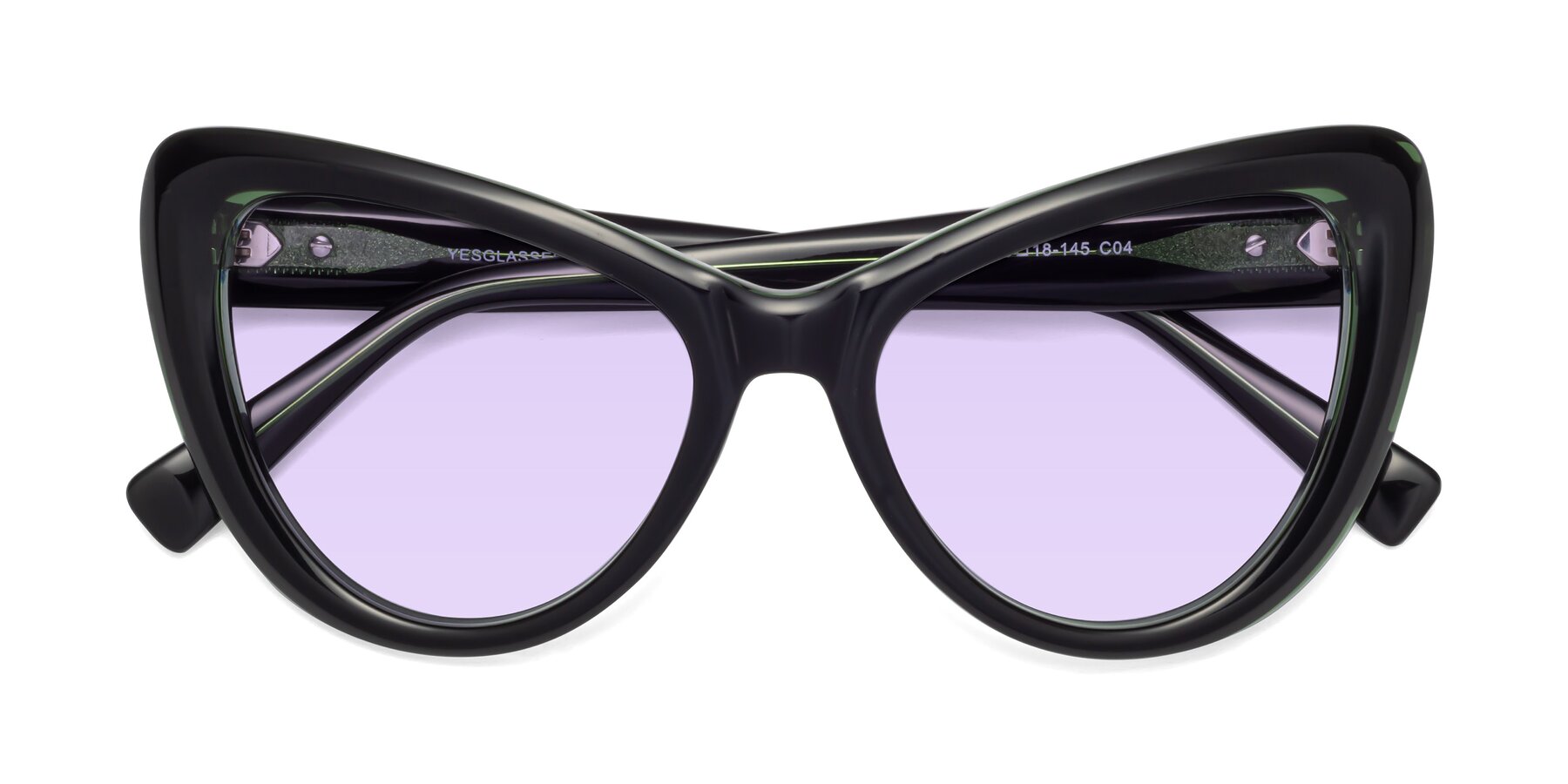 Folded Front of 1574 in Black-Green with Light Purple Tinted Lenses
