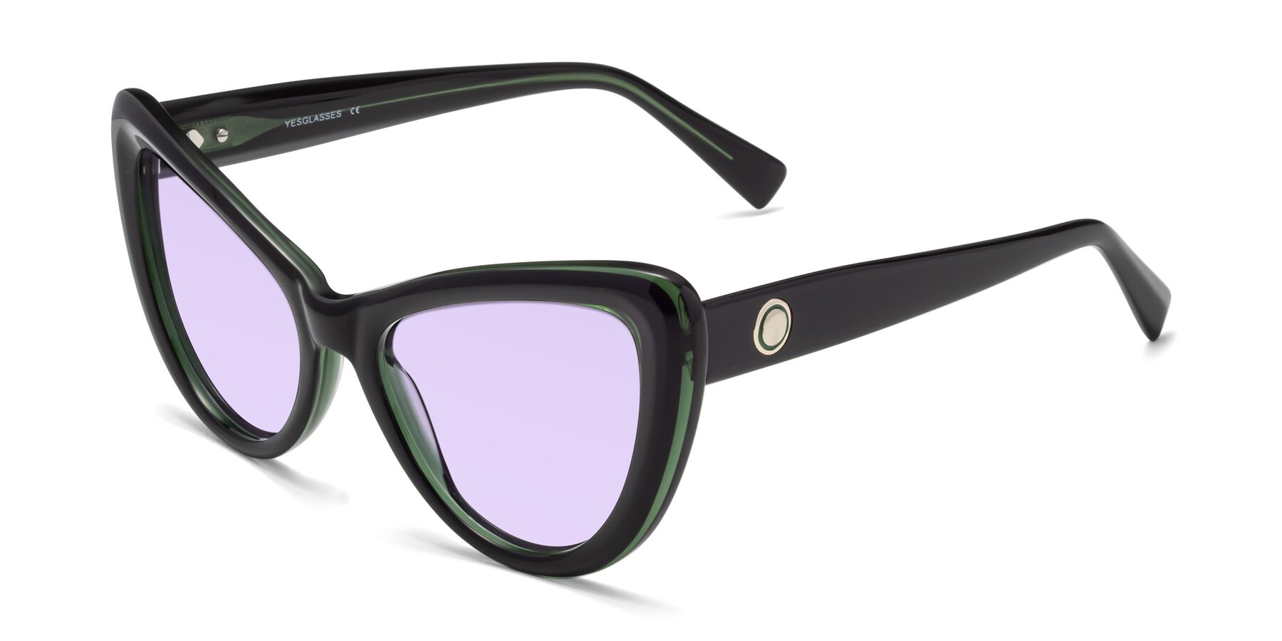 Angle of 1574 in Black-Green with Light Purple Tinted Lenses
