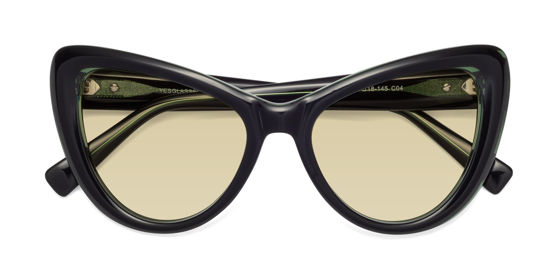 Folded Front of 1574 in Black-Green with Light Champagne Tinted Lenses