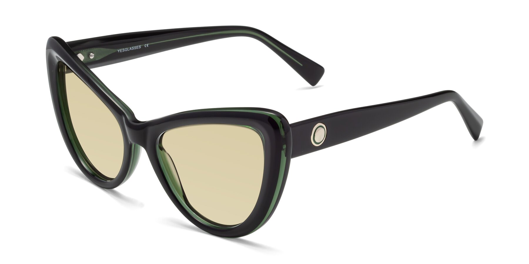 Angle of 1574 in Black-Green with Light Champagne Tinted Lenses