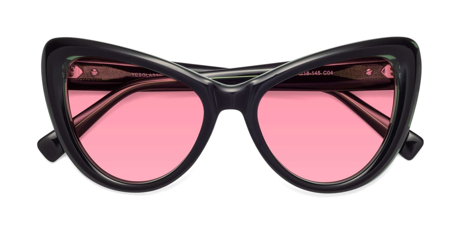 Folded Front of 1574 in Black-Green with Pink Tinted Lenses